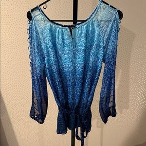 White House Black Market Blue Patterned Blouse